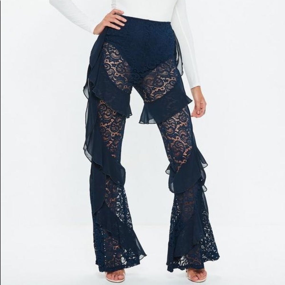 Carli Bybel X Missguided Navy Ruffle lace pants